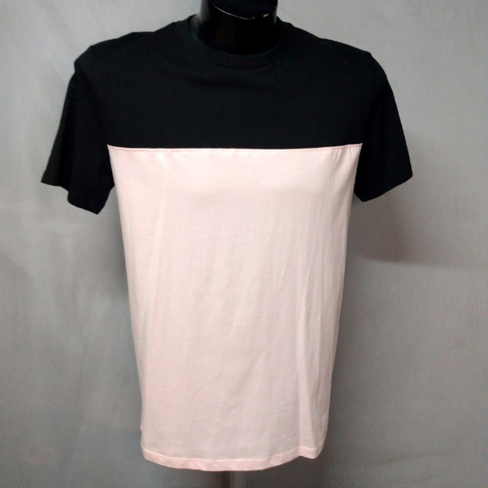 Pink and black color block shirt